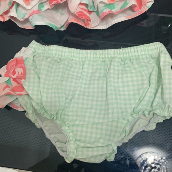 Girls two piece matching set roses flowers gingham bloomers ruffle butt - Picture 4 of 5